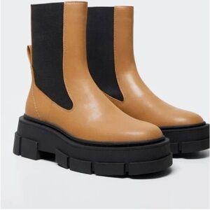 Brand new Mango Womens Platform Track Sole Contrast Panels Ankle Boots Size 39